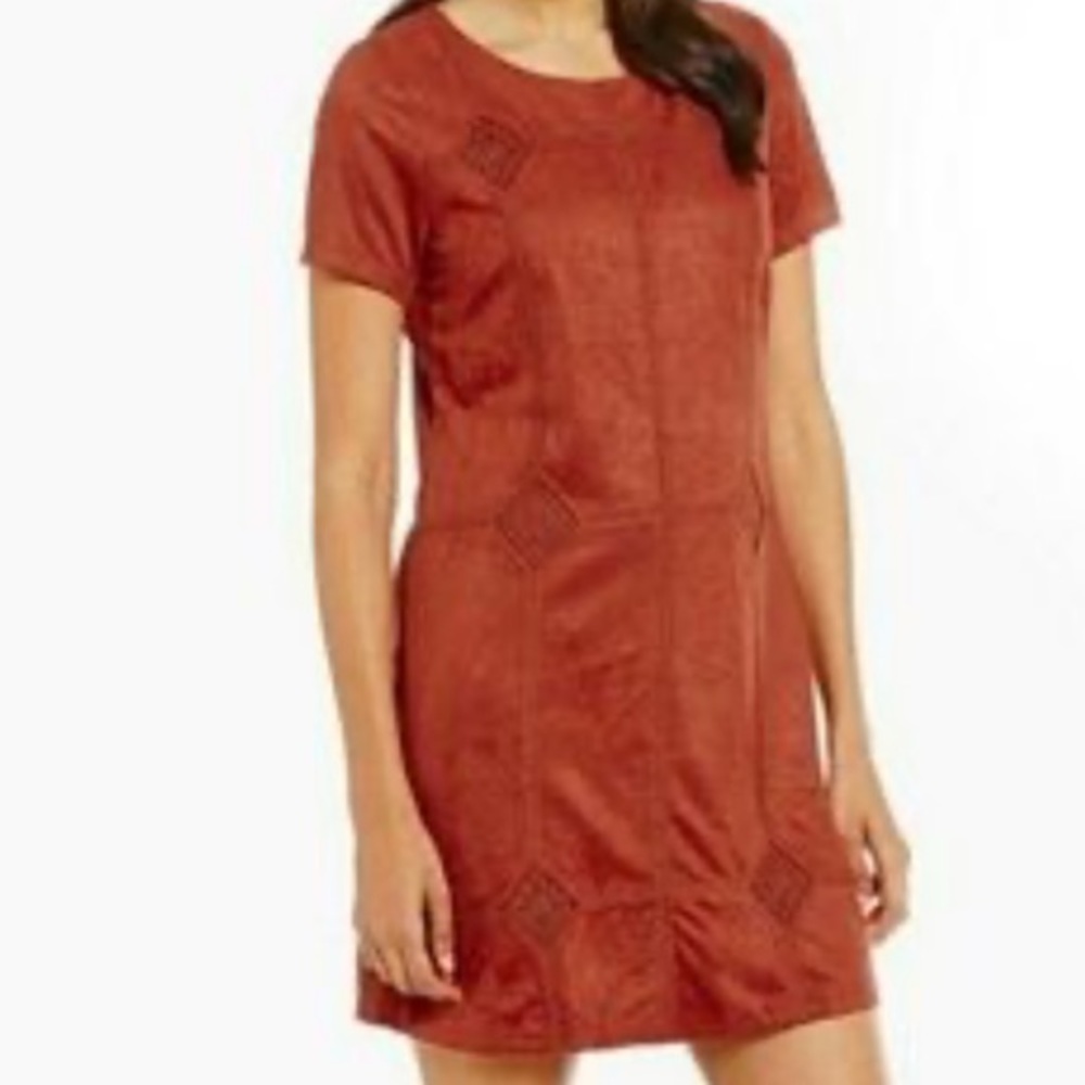 Faux Suede Burnt Orange Dress by Skies Are Blue